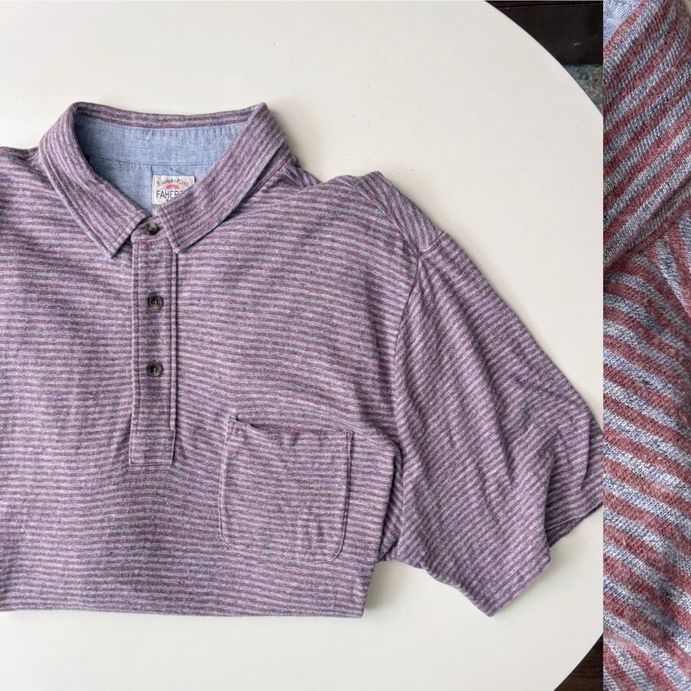 Faherty Men’s Soft Organic Cotton Stripe Polo Shirt Size XL Red Blue